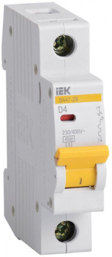 Изображение Автомат  IEK (ИЭК) ВА 47-29  1Р  4А  тип D  4,5кА  на DIN-рейку  MVA20-1-004-D 