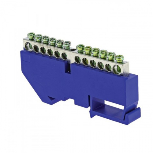 Изображение Шина "0" N (6x9мм) 14 отв. никель синий изолятор на DIN-рейку EKF  sn1-63-14-d  (упак.20) 