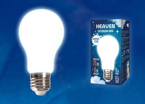 Изображение Лампа светодиодная LED-A60-9W/4000K/E27/FR GLH01WH Heaven мат. картон Uniel UL-00004842 