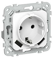 Изображение Розетка 1-м СП FLITE РСЮша11-0-ФлБ 16А с USB A+A 3.1А с заземл. с защ. шторками механизм бел. IEK FI-R14-16-U21-D31-K01 