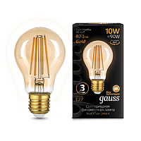 Изображение Лампа светодиодная филаментная Filament 10Вт A60 2400К тепл. бел. E27 820лм golden GAUSS 102802010 