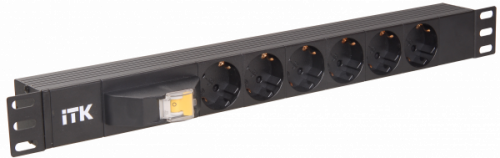 Изображение Блок розеток 6 мест PDU (немец. станд.) с автоматом 1U вход С14 без шнура ITK PH21-6D3 