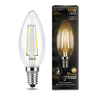 Изображение Лампа светодиодная LED 11Вт E14 720lm 2700К Filament Свеча Gauss  103801111 