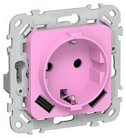 Изображение Розетка 1-м СП FLITE РСЮша11-0-ФлПр 16А с USB A+A 3.1А с заземл. с защ. шторками механизм пурпур. IEK FI-R14-16-U21-D31-K99 