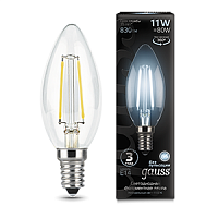 Изображение Лампа светодиодная LED 11Вт E14 750lm 4100К Filament Свеча Gauss  103801211 