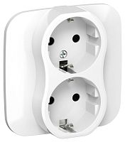 Изображение Розетка 2-м СП FLITE РС12-1-А-ФлБ 16А с заземл. без защ. шторок безвинтовое крепление в сборе механизм бел. IEK FI-R21A-16-1-K01 