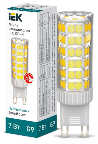 Изображение Лампа светодиодная Corn 7Вт капсульная 4000К нейтр. бел. G9 230В керамика IEK LLE-Corn-7-230-40-G9 