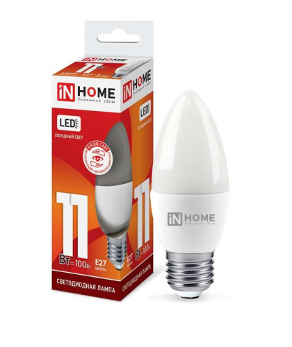 Изображение Лампа светодиодная LED-СВЕЧА-VC 11Вт 230В E27 6500К 990лм IN HOME 4690612024868 