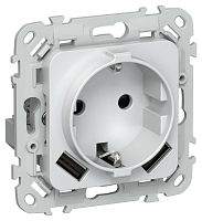 Изображение Розетка 1-м СП FLITE РСЮша11-0-ФлЖ 16А с USB A+A 3.1А с заземл. с защ. шторками механизм жемчуж. IEK FI-R14-16-U21-D31-K36 