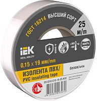 Изображение Изолента 0.15х19мм (рул.25м) бел. IEK EX-IZ10-C15-19-25-K01 