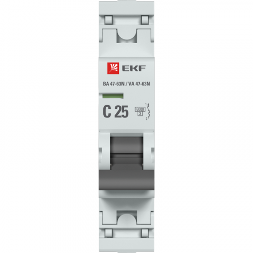Изображение Выключатель автоматический 1п 25А (C) 6кА ВА 47-63N PROxima EKF M636125C 