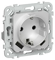 Изображение Розетка 1-м СП FLITE РСЮшс11-0-ФлА 16А с USB A+C 20Вт с заземл. с защ. шторками механизм алюм. IEK FI-R14-16-U22-020-K47 