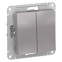 Изображение Выключатель 2-клавишный кнопочный Systeme Electric ATLASDESIGN, скрытый монтаж, алюминий  ATN000317 
