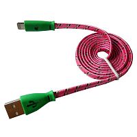 Изображение Кабель USB-Lightning для iPhone/nylon/flat/pink/1m/Rexant /светящиеся разъемы Rexant 18-4258 