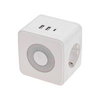 Изображение Двойник электрический Куб 16А с/з+2хUSB-A 2.4А+USB Type-C 3А с ночной подсветкой бел. Rexant 11-1251 