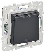 Изображение Розетка 1-м SKANDY 16А IP44 с заземл. защ. штроки с крышкой SK-R11T титан IEK SK-R16-16-44-K48 