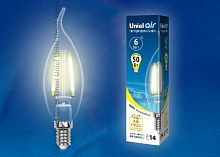Изображение Лампа светодиодная LED-CW35-6Вт/WW/E14/CL GLA01TR прозр. Uniel UL-00002199 