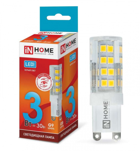 Изображение Лампа светодиодная LED-JCD-VC 3Вт 230В G9 4000К 260лм IN HOME 4690612019864 