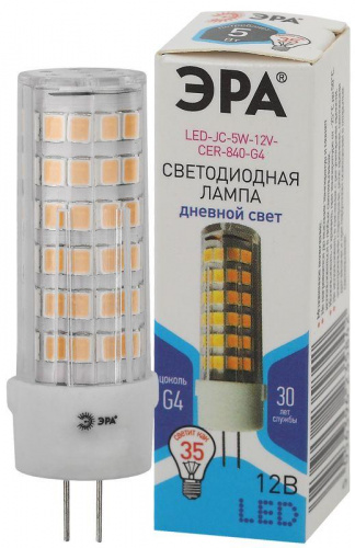 Изображение Лампа светодиодная LED JC-5W-12V-CER-840-G4 JC 5Вт капсула G4 нейтр. бел. 12В ЭРА Б0049088 