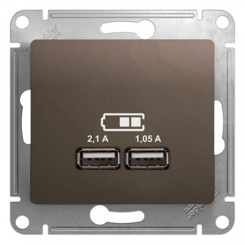Изображение GLOSSA USB РОЗЕТКА A+A,5В/2,1 А, 2х5В/1,05 А, механизм, ШОКОЛАД  GSL000833 