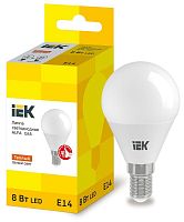 Изображение Лампа светодиодная Alfa 8Вт G45 шар 3000К E14 230В (6шт) IEK LLA-G45-8-230-30-E14-6 