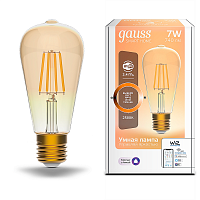 Изображение Лампа светодиодная филаментная Gauss Smart Home DIM E27 ST64 Golden 7 Вт 1/10/40 