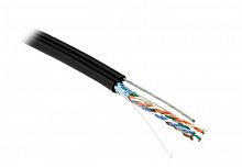 Изображение Кабель витая пара FUTP4-C5E-S24-SW-OUT-PE-BK-500 F/UTP кат.5e 4 пары (24 AWG) одножильн.(solid) экран-фольга с металл.трос. Внешн. PE черн. (уп.500м) Hyperline 236291 