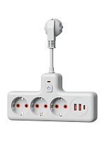 Изображение Удлинитель с сетевым фильтром 3х0.3м 10А 2USB + 1USBC 2500Вт ПВС 3х1 компакт бел. КОСМОС FRKsm0.3m-3g(W)USB 