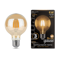 Изображение Лампа светодиодная LED 6вт E27, Filament, теплый, шар золото Gauss  105802006 (упак.10 шт.) 