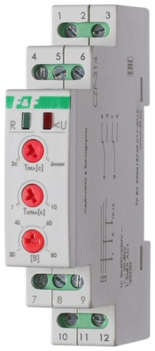 Изображение Реле контроля и наличия фаз CZF-314 (монтаж на DIN-рейке 35мм; регулировка порога отключения; 3х400В 50Гц 2А IP20) F&F EA04.004.008 