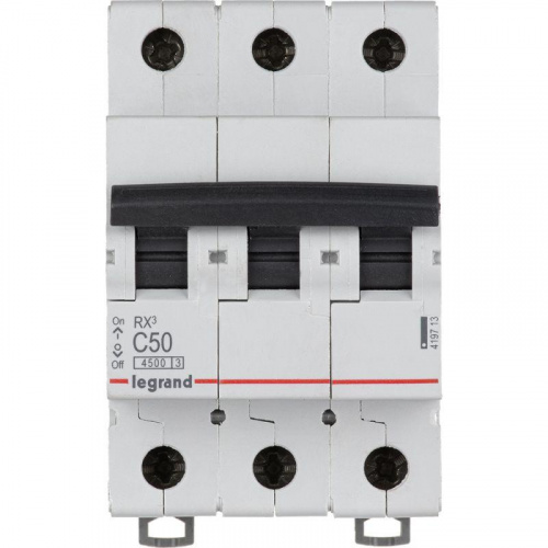 Изображение Автомат  Legrand RX3  3Р  50А  тип C  4,5кА  на DIN-рейку  419713 