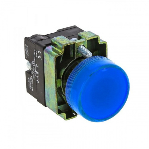 Изображение Лампа индикаторная в сборе 1 источник света синяя круглая линза, плоская 230В AC d22мм E10 IP54 EKF  упак.:20  xb2-bv66 