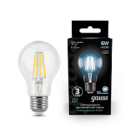 Изображение Лампа светодиодная LED 6вт 230в Е27 FILAMENT белый Gauss  102802206 (упак.10 шт.) 