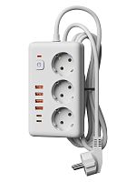 Изображение Удлинитель с сетевым фильтром 3х1.5м 10А 4USB + 2USBC 2500Вт ПВС 3х1 прямоуг. бел. КОСМОС FKsm1.5m-3gPF(W)USB 