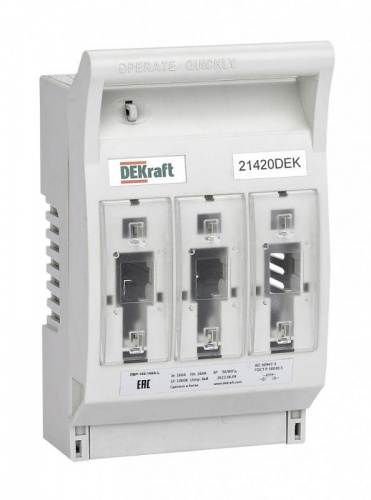 Выключатель-разъединитель-предохранитель ПВР горизонт. 160А 3ф отключ. 1НО+1НЗ ПВР-102 DEKraft 21425DEK Изображение Выключатель-разъединитель-предохранитель ПВР горизонт. 160А 3ф отключ. 1НО+1НЗ ПВР-102 DEKraft 21425DEK