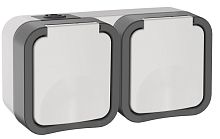 Изображение Розетка 2-м ОП TORS 16А IP55 TS222 горизонт. с заземл. с крышкой бел. IEK TS-R26-16-55-G-K41 