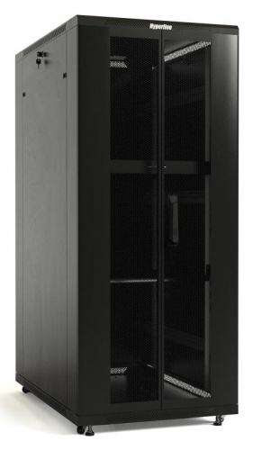 Изображение Шкаф напольный TTB-2268-DD-RAL9004 19дюйм 22U 1166х600х800 перед. и задняя перфор. двери (75проц.) ручка с замком крыша нового типа черн. (RAL 9004) (разобранный) Hyperline 395979 