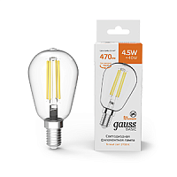 Изображение Лампа светодиодная филаментная Basic Filament 4.5Вт ST45 2700К E14 470лм Gauss 1141115 