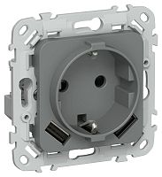 Изображение Розетка 1-м СП FLITE РСЮша11-0-ФлМА 16А с USB A+A 3.1А с заземл. с защ. шторками механизм мокрый асфальт IEK FI-R14-16-U21-D31-K80 