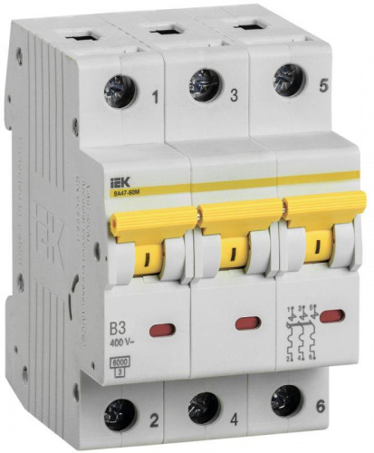 Изображение Выключатель автоматический модульный 3п B 3А 6кА ВА47-60M IEK MVA31-3-003-B 