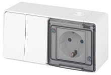 Изображение Блок розетка с выключателем Эксперт 11-7502-01 двойн. IP55 16A(10AX)-250В ОУ белый Эра Б0063270 