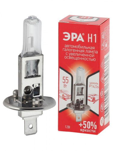 Изображение Лампа автомобильная H1 12В 55Вт +50% P14.5s (лампа головного света; противотум. огни) ЭРА Б0036773 
