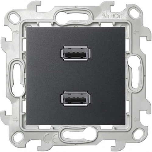 Изображение Розетка USB 2-м СП Simon 24 IP20 коннектор механизм графит Simon 2411090-038 
