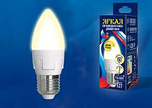 Изображение Лампа светодиодная LED-C37 7W/3000K/E27/FR/DIM PLP01WH Яркая 7Вт свеча 3000К тепл. бел. диммир. мат. картон Uniel UL-00004297 