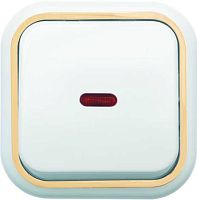 Изображение Выключатель 1-кл. ОП Валентина 10А IP20 А16-054 с индикацией бел./зол. Кунцево 7633 