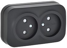 Изображение Розетка 2-м ОП GLORY РСш22-2-ХЧм 10А без заземл. защ. шторки черн. матов. IEK ERH23-K02M-10 