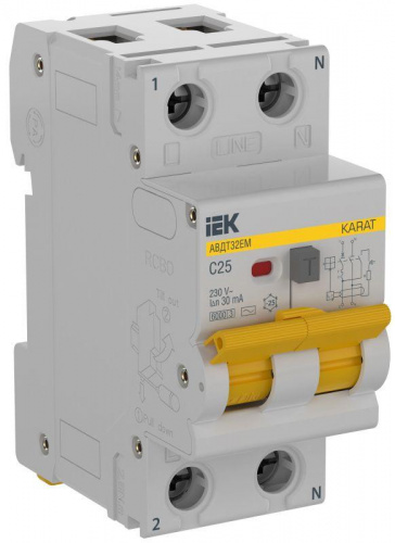 Изображение Выключатель автоматический дифференциального тока C 25А 30мА тип AC АВДТ32EM KARAT IEK KA-VD14-1-025-C-030-AC 