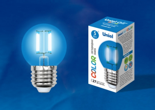 Изображение Лампа светодиодная LED-G45-5W/BLUE/E27 GLA02BL форма "шар" Air color син. упак. картон Uniel UL-00002990 