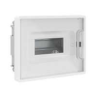 Изображение Щиток 8 мод встраиваемый для полых стен FRAME с прозр. дверцей с 2 шинами PEN на 8 и 6 отв. бел. DKC F08B3WT 