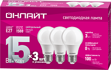 Изображение Лампа светодиодная 90 607 OLL-A60-15-230-4K-E27-PACK3 ОНЛАЙТ 90607 
